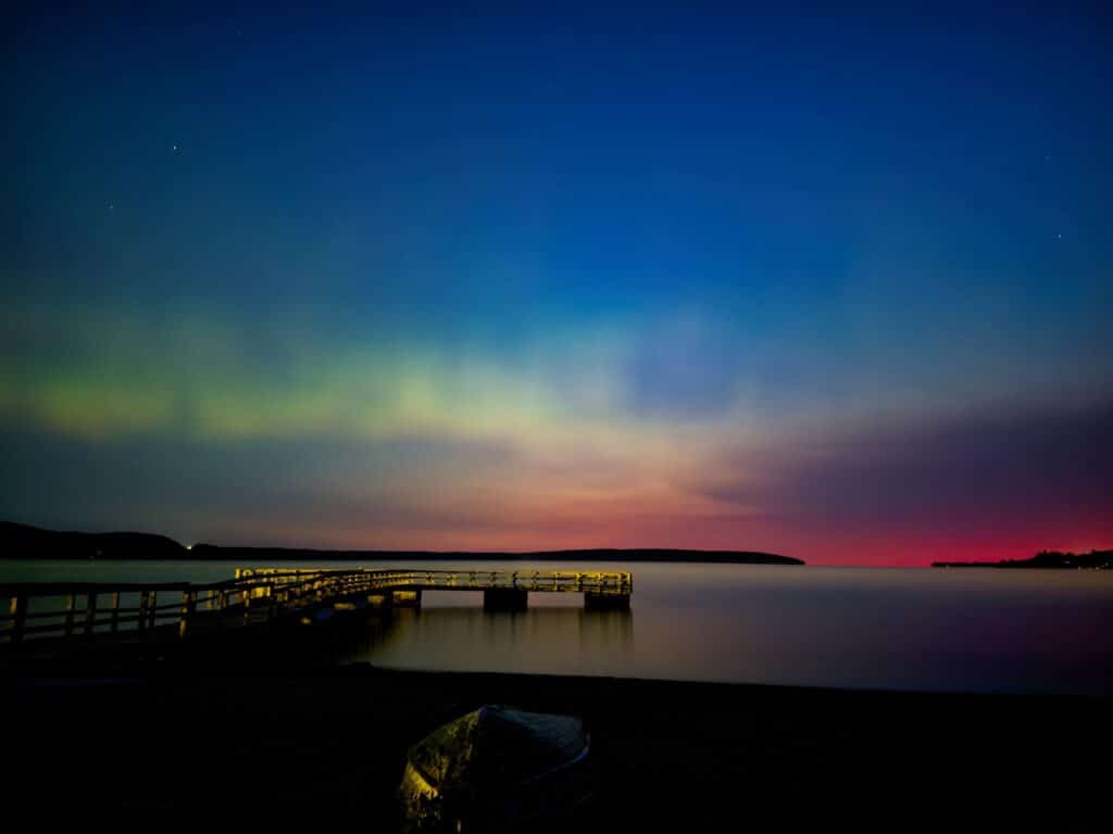 northern lights display munising bay in munising