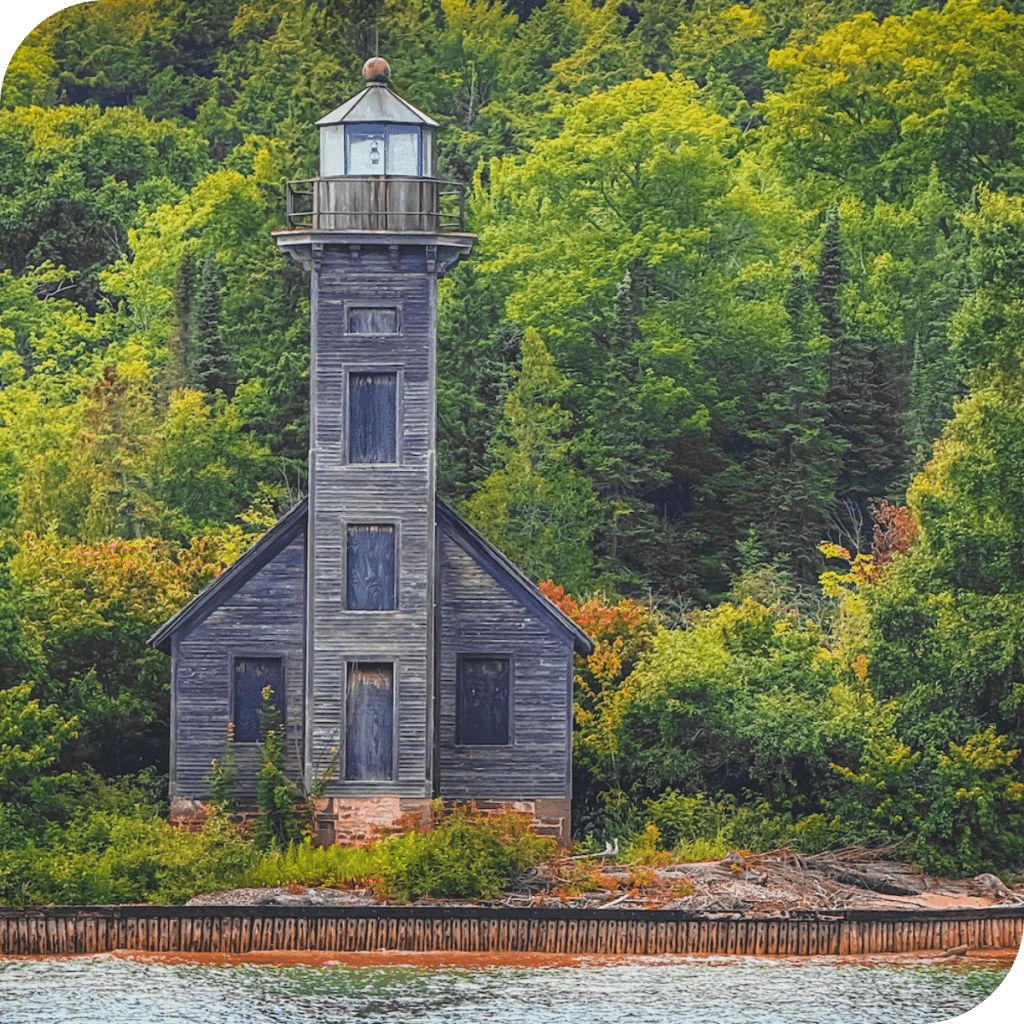 A view of Grand Island East Channel Lighthouse from the water