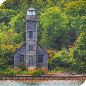 A view of Grand Island East Channel Lighthouse from the water